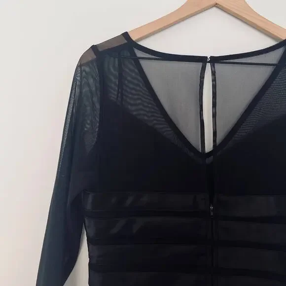 Vintage Dressbarn Women's Black Ribbed 90s Goth V-neck Corset Style Blouse sz 10 - Picture 7 of 13